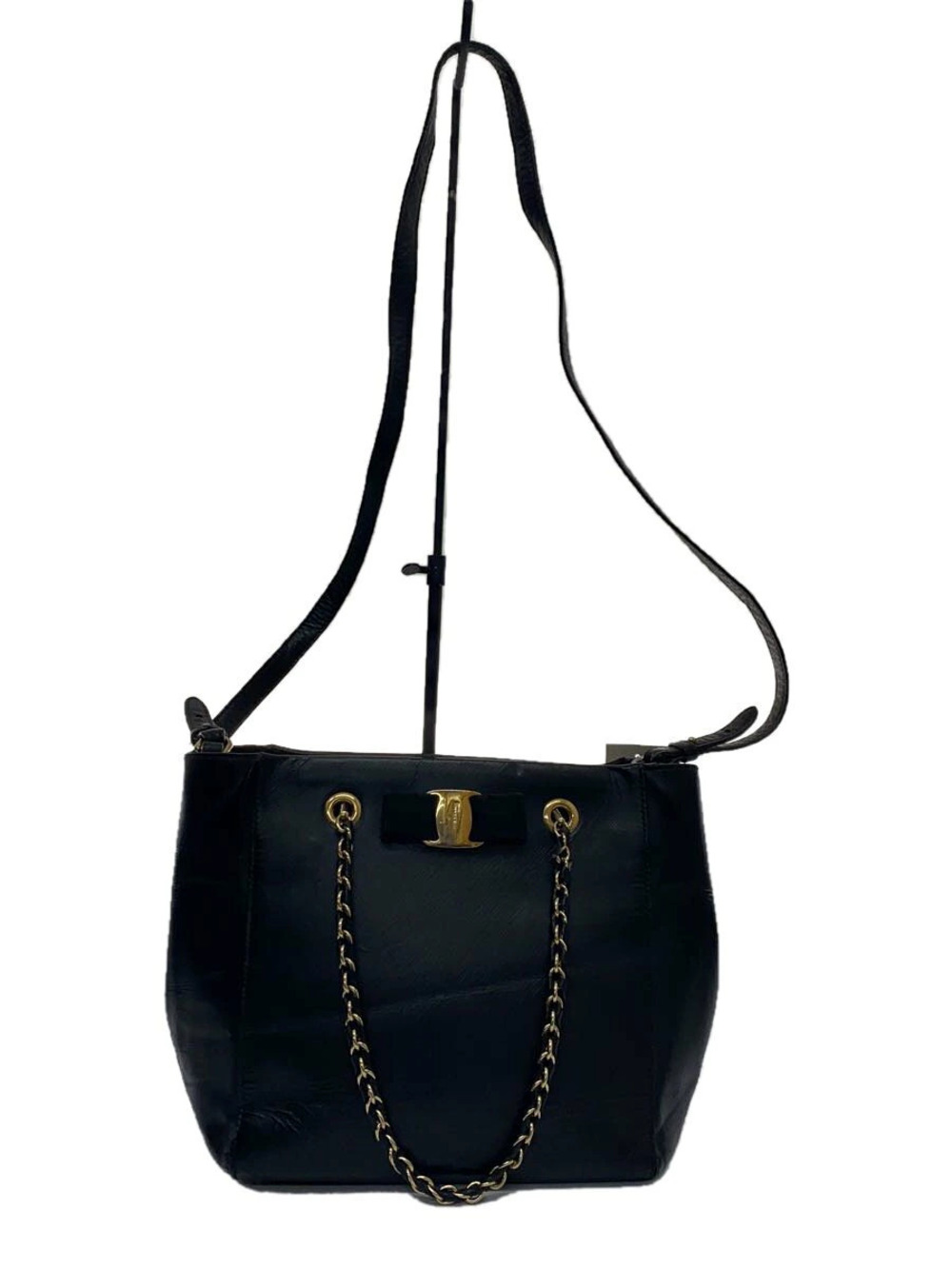Salvatore Ferragamo Vara Ribbon Chain Tote Bag Black ITALY
